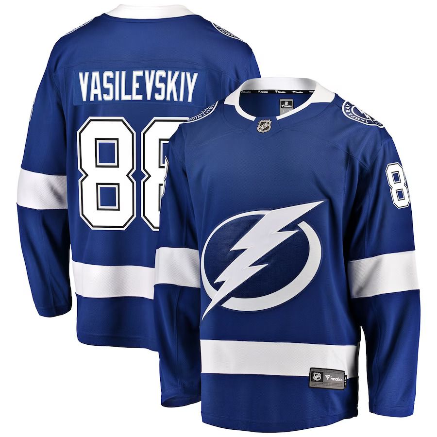Men Tampa Bay Lightning 88 Andrei Vasilevskiy Fanatics Branded Blue Home Premier Breakaway Player NHL Jersey